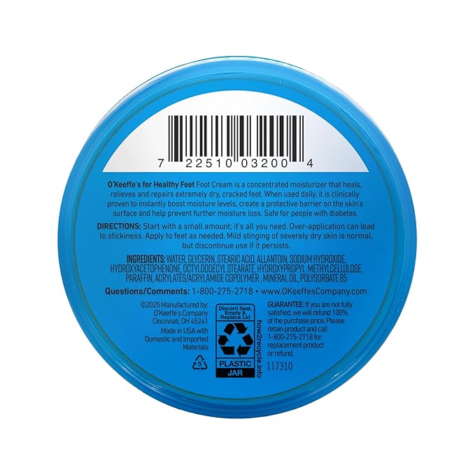 O'Keeffe's for Healthy Feet Foot Cream - 3.2 oz Jar (2 Pack) - Guaranteed Relief for Extremely Cracked, Dry Feet, Repairing Skincare, Instantly Boosts and Retains Moisture Levels
