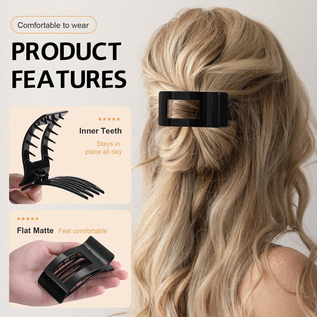 8 Pack French Flat Hair Clips for Women – Large Matte No-Slip Claw Barrettes for Thick & Thin Hair, Strong Hold Styling Accessories (Glossy Black)