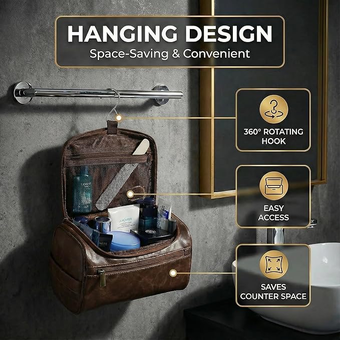 OIMEI Men’s Hanging Toiletry Bag, Large Capacity Travel Dopp Kit Organizer for Business Trip – Waterproof Shaving Bag Multi-Compartment Storage for Grooming Essentials, Bathroom & Gym (Coffee)
