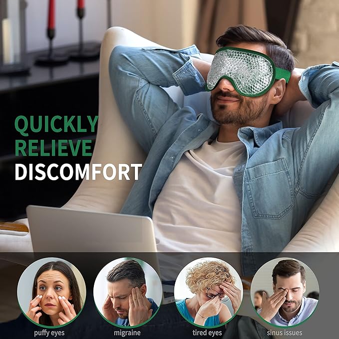 Cooling Eye Mask with Gel Beads, Reusable Cold Eye Mask for Puffy Eyes, Dark Circles, Sleep, Relaxation, Soft Cooling Eye Pads for Men Women (Dark Green)