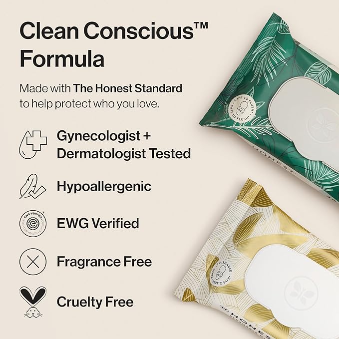 The Honest Company Hypoallergenic Flushable Wipes for Sensitive Skin, Gilded Wings, 126 Count