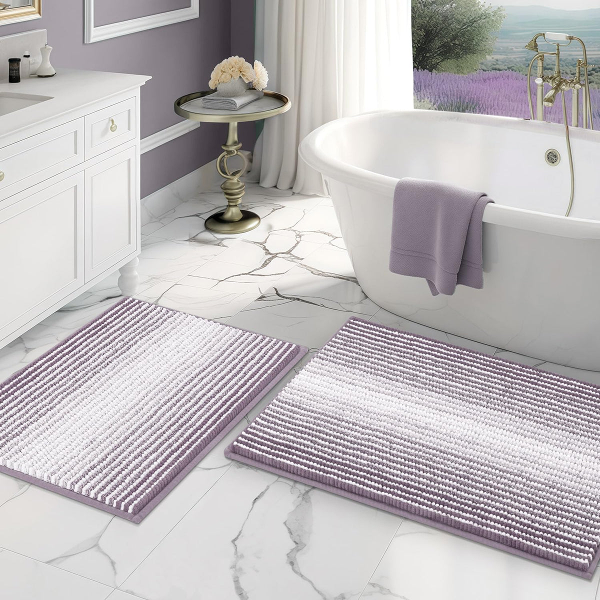 BSICPRO Fall Bathroom Rugs Sets 2 Piece, Non Slip Bath Mats, Sunset Orange