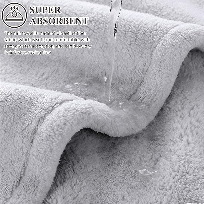 2Pack Microfiber Hair Towel Wrap for Kids, Cute Cat Absorbent Hair Drying Turbans Head Towels for Women Girls (Gray and Light Pink Cat)