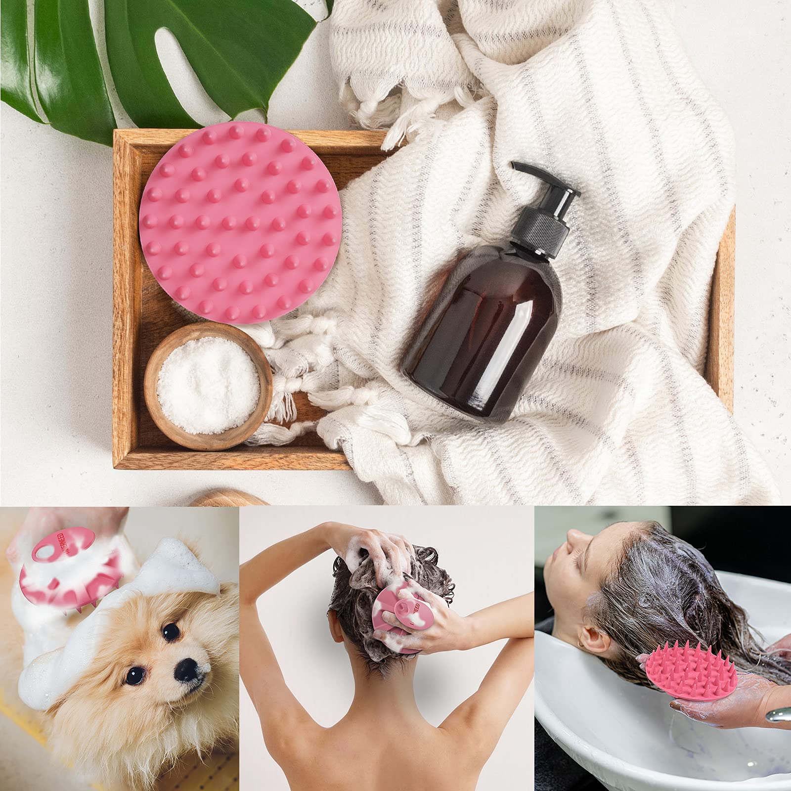 One-piece Silicone Scalp Massager Shampoo Brush Hair Wash, Black+Pink