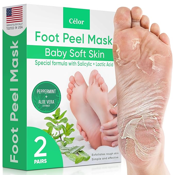 Foot Peel Mask - Foot Mask for Baby Soft Skin - Remove Dead Skin, Dry, Cracked Feet & Callus, Foot Spa, Made with Aloe Vera Extract for Women and Men (2 Pairs, Peppermint)