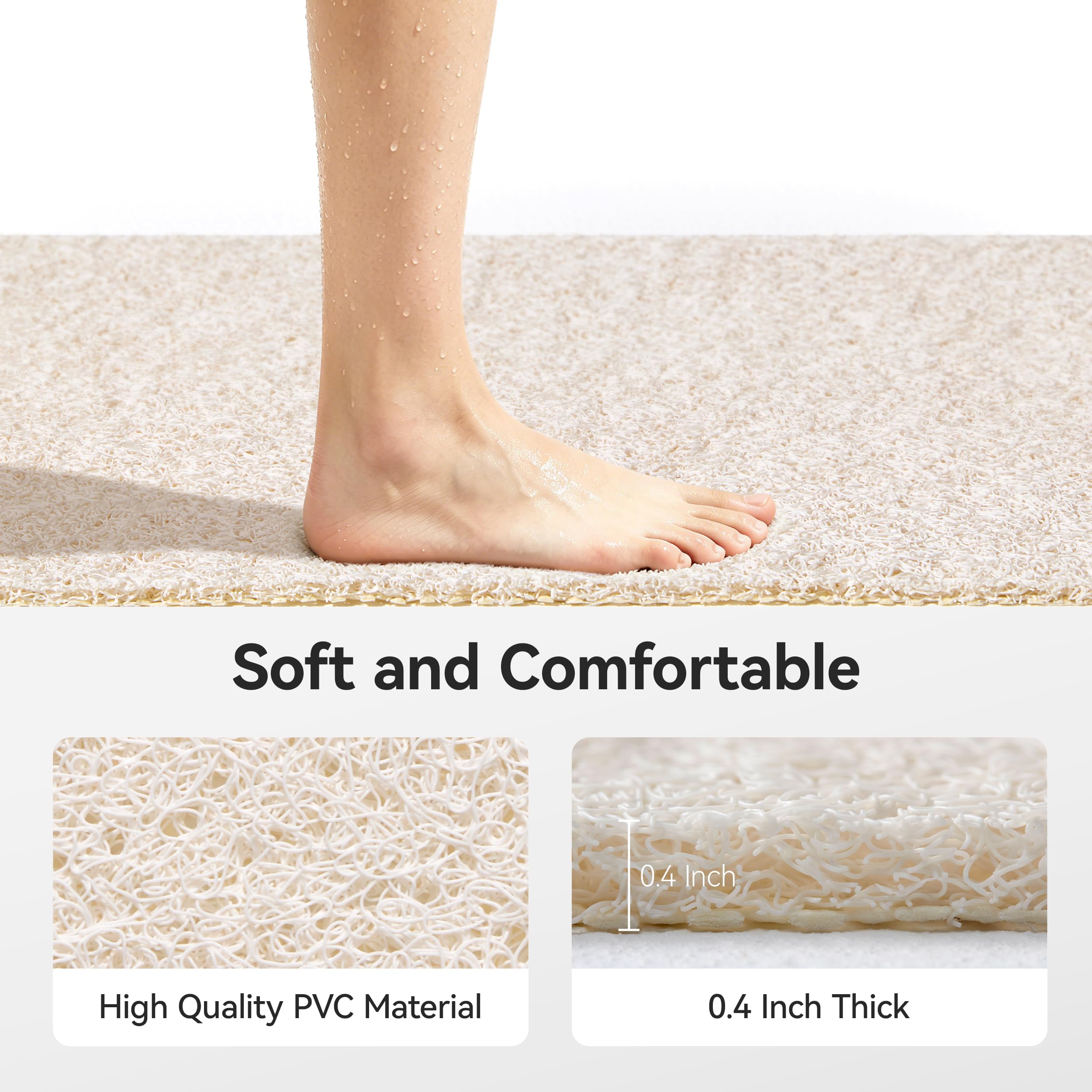 Asvin Soft Textured Bath, Shower, Tub Mat, 47x16 Inch, Phthalate Free, Non Slip Comfort Bathtub Mats with Drain, PVC Loofah Bathroom Mats for Wet Areas, Quick Drying