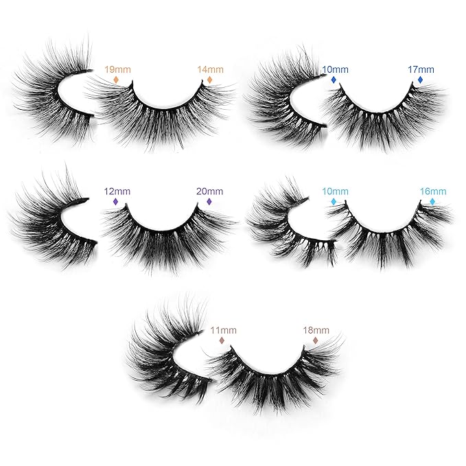 False Eyelashes Wispy 18 mm Natural 3D Faux Mink Lashes Pack 10 Pairs 10 Styles Mixed Soft Reusable Fake Eyelashes Bulk with Glitter Portable Boxes