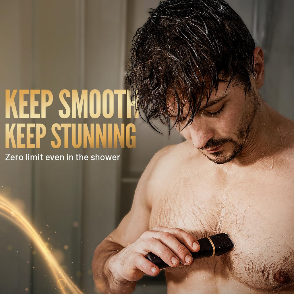 Risina Body Trimmer for Men, 2-in-1 Groin & Body Hair Trimmer, IPX7 Waterproof Electric Razor, Ball & Pubic Hair Trimmer for Private Areas, Ceramic Blade Body Shaver, Rechargeable Grooming Kit