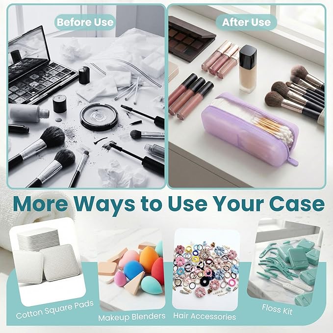 Cotton Pad Swab Travel Case, 2-in-1 Waterproof Organizer, VISFRESH (Purple)