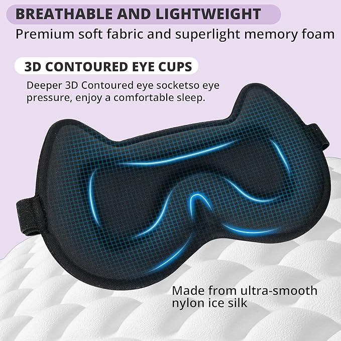 Kids Sleep Mask for Sleeping – Soft 3D Contoured Eye Mask for Kids, Comfortable No-Pressure Eye Cover with Memory Foam for Travel, Naps & Airplane, Boys & Girls (Purple)