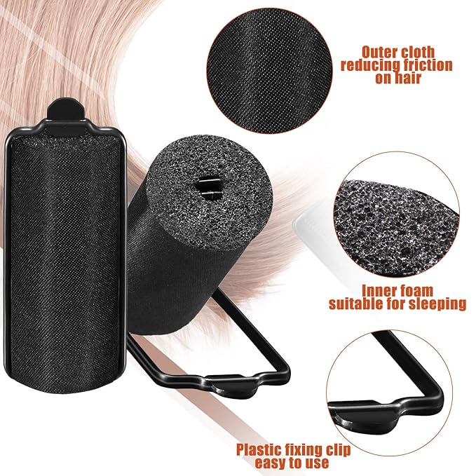 40 Pieces Sponge Hair Rollers Satin Rollers Silk Foam Rollers Women Hair Curlers with Duck Teeth Clips for Hairdressing Styling(Multi-size,Black)