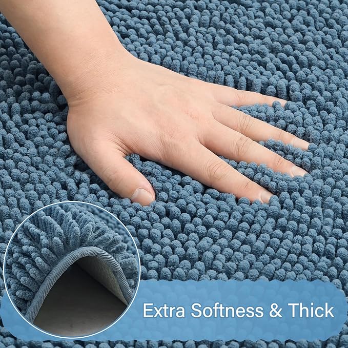 AROGAN Bathroom Rug Sets 2 Piece, 20"x20" U-Shaped Toilet Mat and 21"×34" Bath Mats Floor Set, Washable Bath Rug Set, Absorbent Soft Non Slip Bathroom Rug, Denim Blue
