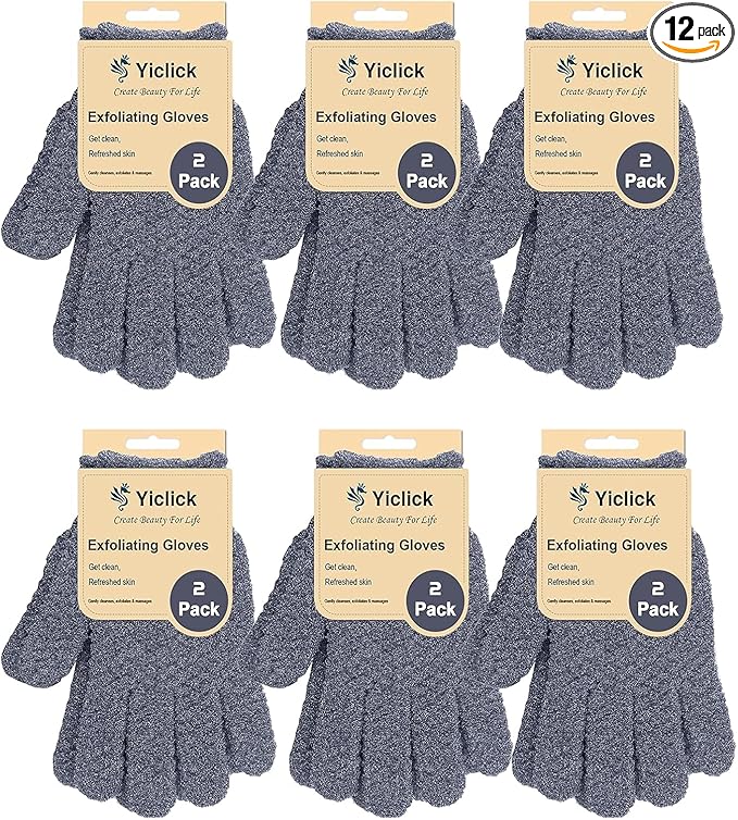 Yiclick 12Pcs Heavy Exfoliating Gloves, Body Scrub Glove For Shower Bath, Body Scrub Exfoliator, Exfoliating Body Scrubber for Bath Shower Exfoliation, Exfoliate Sponge Loofah Washcloth Mitt Men Women