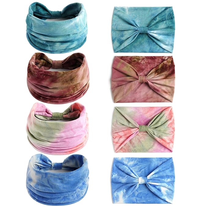 Wide Headbands For Women Non Slip Head Wraps Tie Dye Turban Headband Knotted Headband Soft Boho Headbands Workout Head Scarf Large Bandanas African Hairbands Cotton Hair Accessories For Women