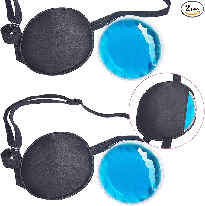 Cooling Eye Patches for Puffy Eyes, Pure Silk Ice Eye Patch, Single Eye Mask, Medical One Eye Cover Cold Hot Therapy Strabismus Lazy Eyes After Surgery Adult Kid Pirate Eyepatch (Black & Black)