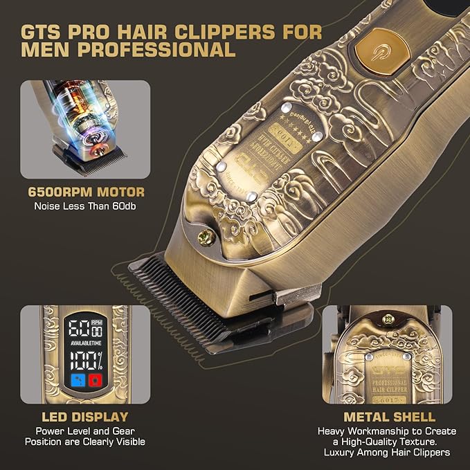 GTSPROProfessional Hair Clippers & Beard Trimmer Set for Men – Cordless Barber Clippers with LCD Display, Precision Trimmer & Travel Case – Gifts for Men Husband Father