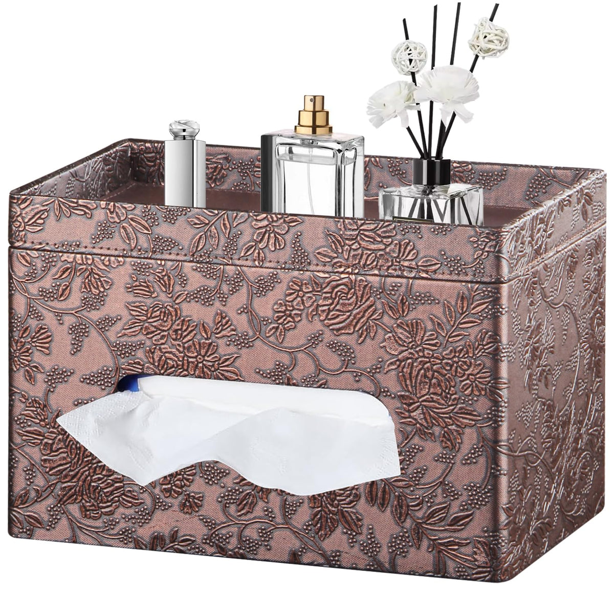 Large Tissue Box Cover Rectangle with Tray on Top, Facial Tissue Holder