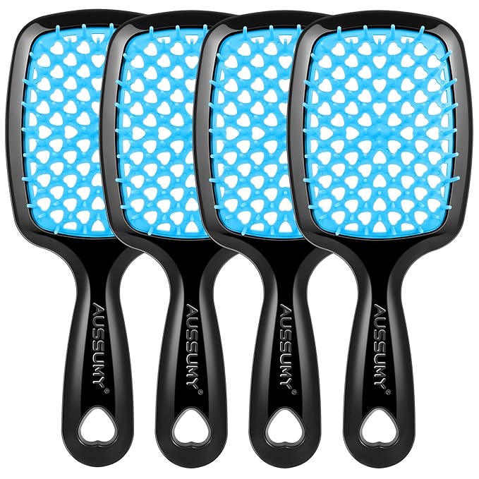 Aussumy 4 Pack Vented Detangling Hair Brush - Detangler Hairbrush with Soft Bristles for Effortless Tangle Free - Ideal for Wet Dry or Curly Damaged Hair for Women Men Kids