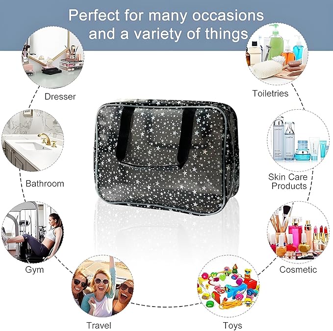 TotePrint Yellow Star Large Cosmetic Bag and Travel Pouch with Handle,Durable Material,Zipper Design-Ideal for Makeup,Travel Essentials