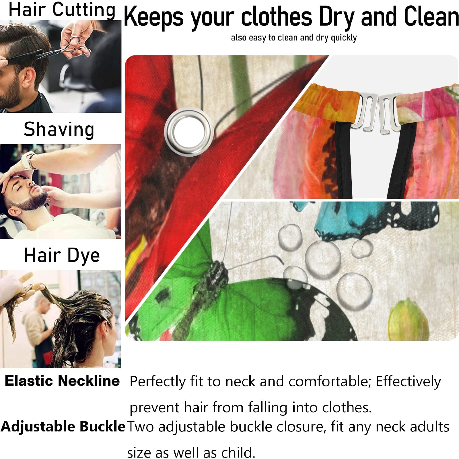 visesunny Barber Cape Abstract Vintage Flower Butterfly Polyester Hair Cutting Salon Cape Apron Anti-Static Haircut Water-Resistant Shaving Cloth Beard Shaving Bib Hairdressing Cape