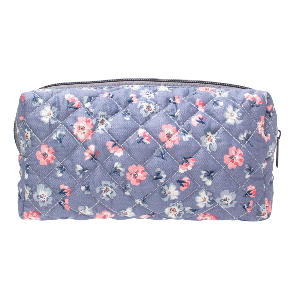 PAZIMIIK Small Quilted Makeup Bag,Zipper Cosmetic Pouch,Grey Floral