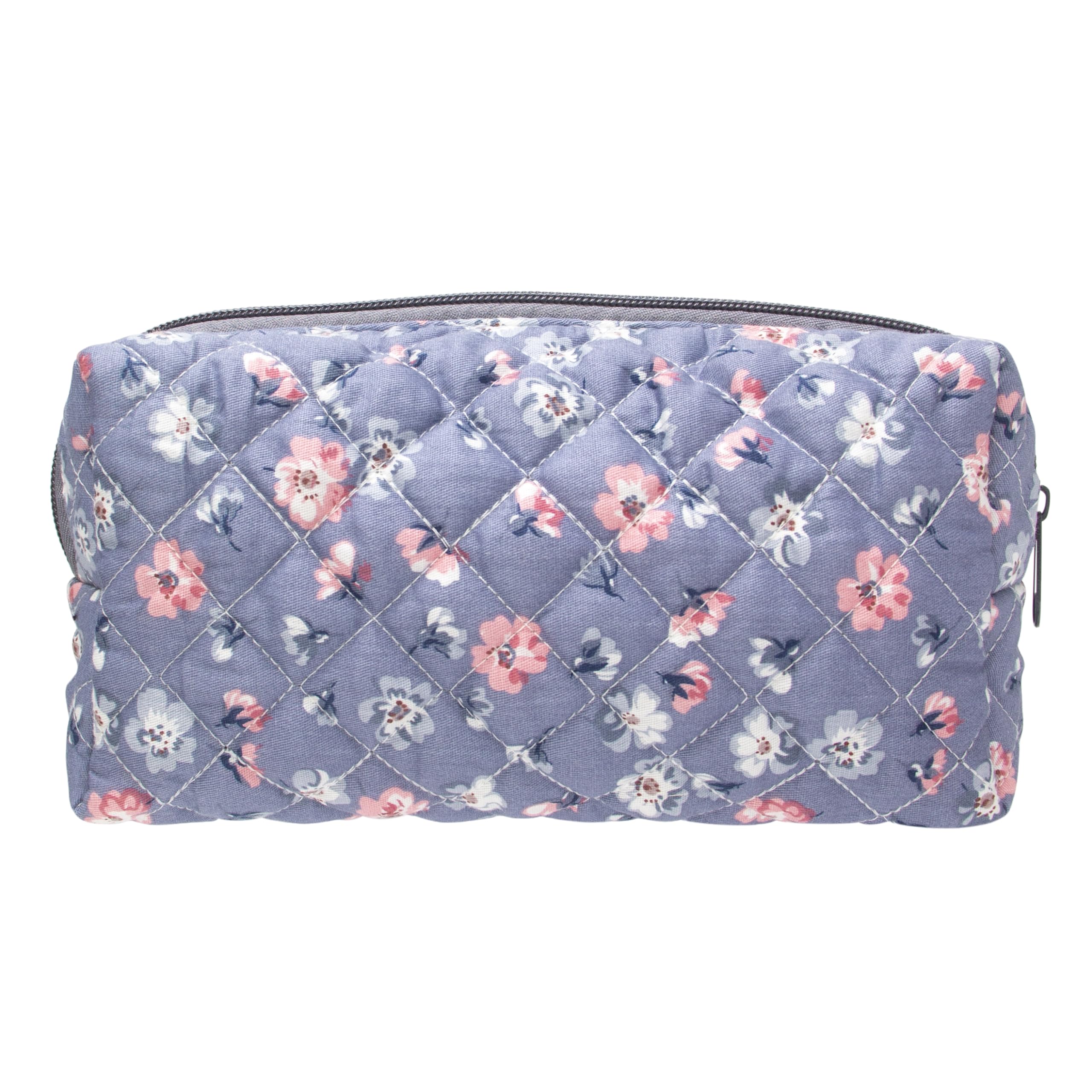 PAZIMIIK Small Quilted Makeup Bag,Zipper Cosmetic Pouch,Grey Floral