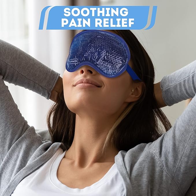 Gel Bead Hot and Cold Eye Masks - FSA HSA Approved Reusable Gel Bead Ice Pack Provides Ice and Heat Pain Relief for Head, Puffy Eyes, Beauty, Relaxing, and Sleep (Navy Blue)