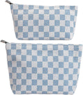 RIKMOXR 2-Pack Blue & White Checkered Makeup Bag Set - Large Capacity Cosmetic Organizer Pouch | Travel Toiletry Bag & Purse Organizer for Women Girls