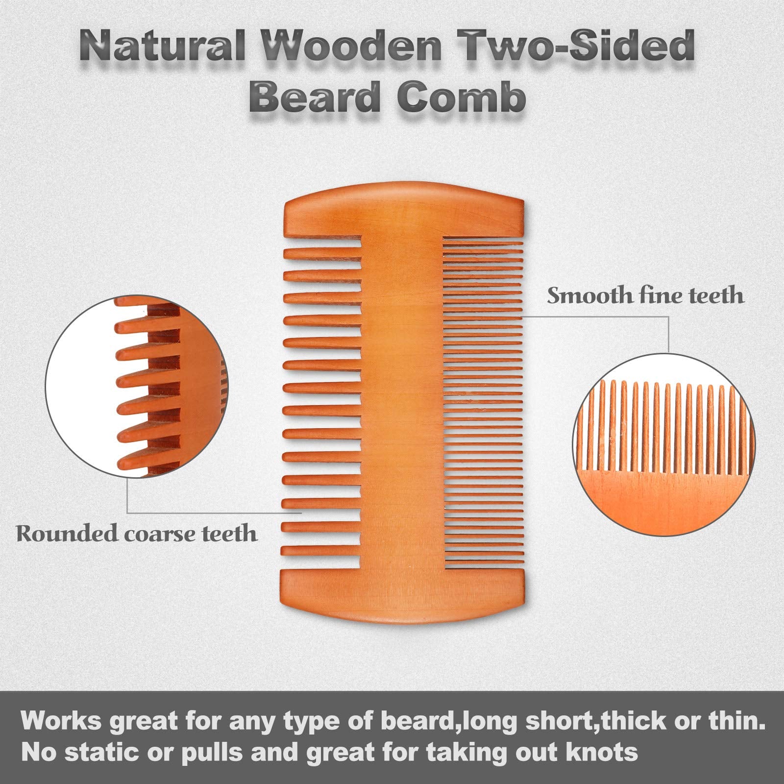 3 Pieces Beard Comb for Men Natural Sandalwood Wooden Mustaches Combs Dual Action Teeth Beard Comb with 3 Pieces Pocket Faux Leather Case for Beards Mustaches(Black, Yellow, Brown)