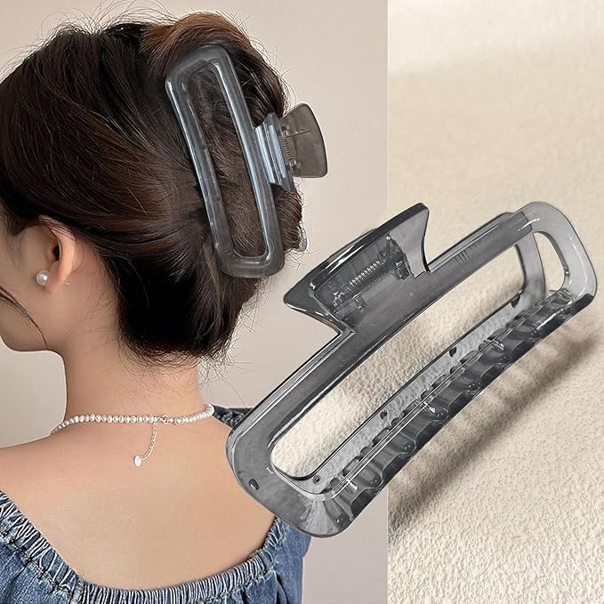 Nalodu 5 Inch Large Hair Claw Clips, No Slip Glossy Jelly Square XL Clips for Thick Long Curly Hair, Women's Big Rectangle Strong Clips, 4 Pack