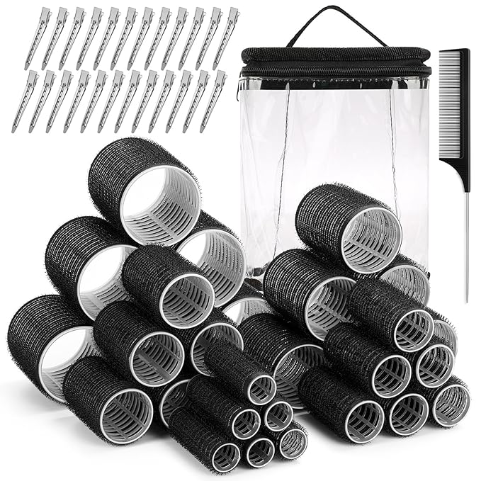 56 Pcs Hair Rollers Set for Blowout Look Long Hair, 30Pcs Rollers Hair Curlers in 5 Sizes with 24 Pcs Clips and Storage Bag for Long Medium Short Hair Volume