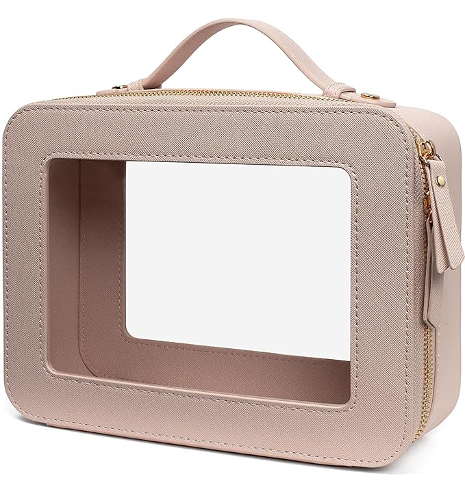 LETGO Clear Makeup Bag Organizer,Travel Toiletry Bag Cosmetic Case for Women,Portable Beach Make Up Skincare Pouch Car Organizer Bag with Zippers for Essentials(Large-Nude)
