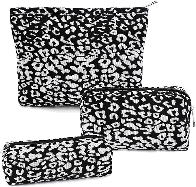 Gocvo 3 Pcs Makeup Bag Cosmetic Bag Set for Girls Women Travel Organizer Bathroom Toiletry Pouch Large Capacity Storage Bag (Black-2)