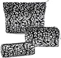 Gocvo 3 Pcs Makeup Bag Cosmetic Bag Set for Girls Women Travel Organizer Bathroom Toiletry Pouch Large Capacity Storage Bag (Black-2)