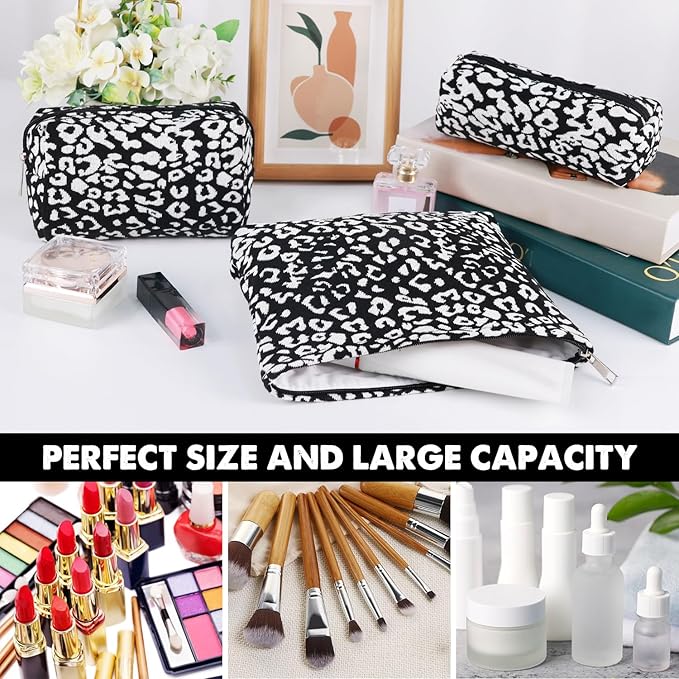 Gocvo 3 Pcs Makeup Bag Cosmetic Bag Set for Girls Women Travel Organizer Bathroom Toiletry Pouch Large Capacity Storage Bag (Black-2)