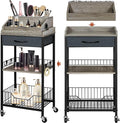 NauwaBarn Makeup Organizer Cart Large, 2-in-1 Beauty Organizer with Wheels & Hair Tool Holder, Makeup Stand with Drawer, Vanity Storage Cosmetics Display Cases for Skin Care Nail Polish Perfume-Black
