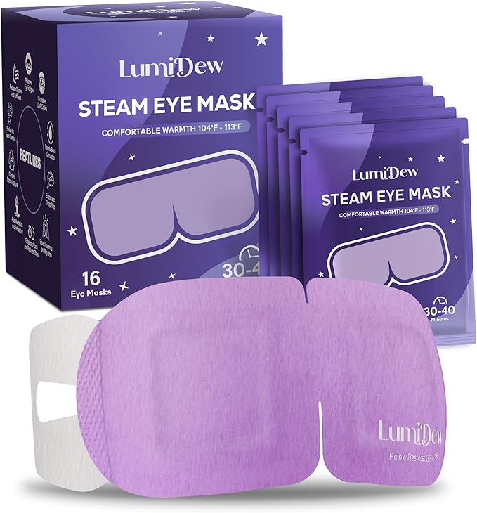 LumiDew Steam Eye Mask, Self Heating Heated Eye Mask for Sleep, Warm Compress for Eyes, Moist Heat for Dry Eye Relief, Stye Eye Treatment, Spa, Travel Essentials, Unscented 16 Pack