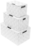 Sorbus Storage Basket with Lid, 3-Piece Woven Set for Shelves (Chocolate)