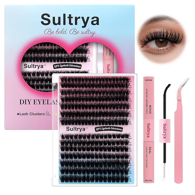 DIY Eyelash Extensions False Eyelashes 280pcs Soft Lash Clusters Volume Lashes Thick Fluffy Individual Cluster Voluminous D Curly Lash Clusters Wispy Fake Mink for Dramatic Look (9-16mm, 80D+100D KIT)