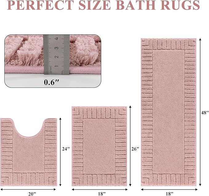 Pauwer Bathroom Rugs Sets 3 Piece, Microfiber Bath Mat Set, Dusty Pink
