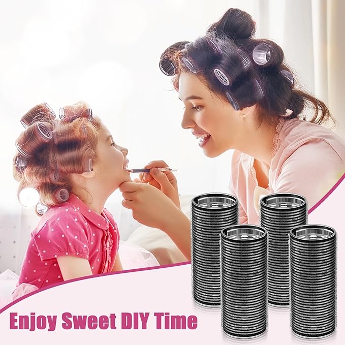 WILLBOND 4 Pcs Long Hair Rollers for Bangs Aluminum Core Curlers Thermal Self Grip Roller for Long and Medium Hair Women Hairstyle(4.7 x 2 Inch,Black)