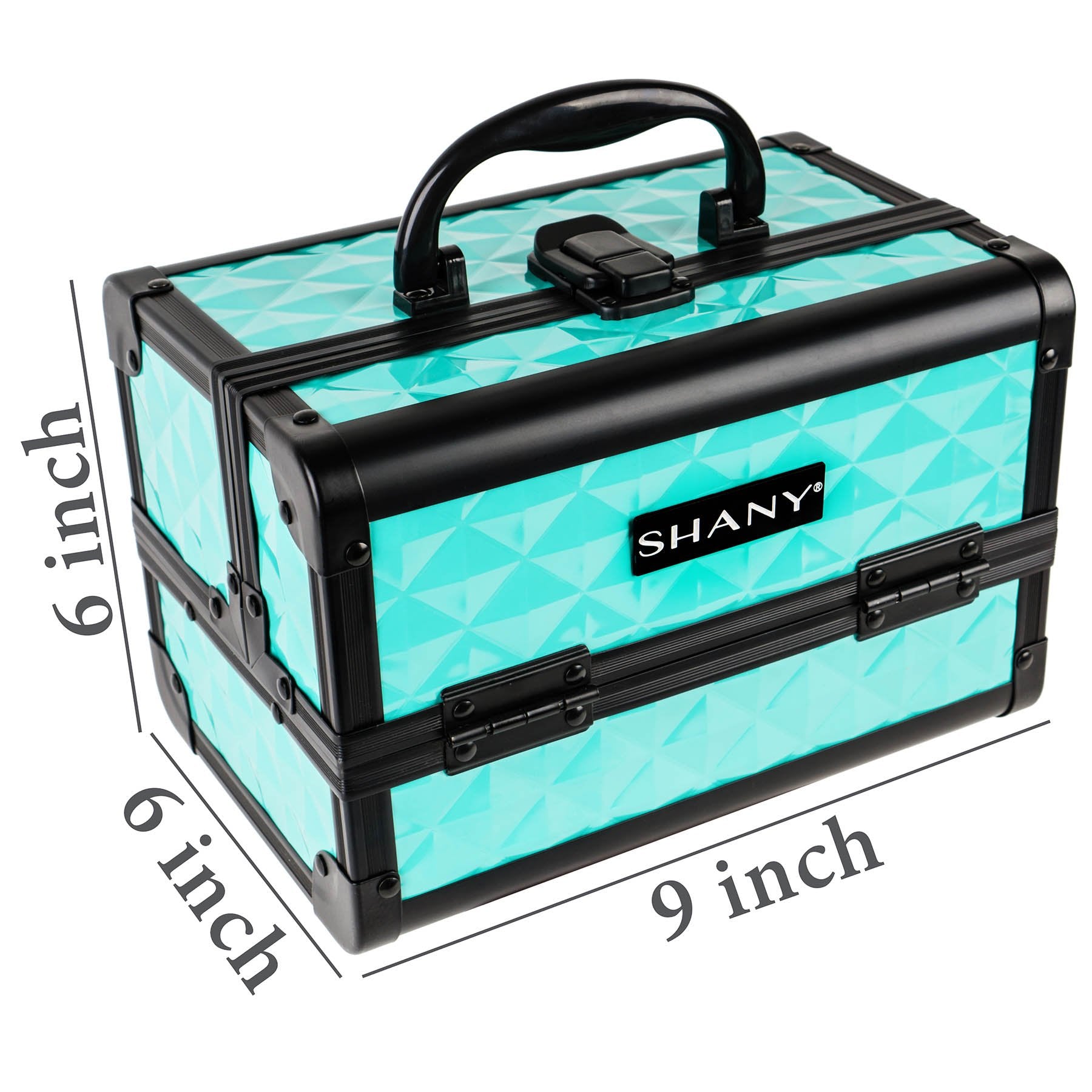 SHANY Chic Makeup Train Case Cosmetic Box Portable Makeup Case Cosmetics Beauty Organizer Jewelry storage with Locks, Multi trays Makeup Storage Box with Makeup Mirror - Aqua