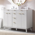 T4TREAM 48" Fluted Bathroom Vanity with Resin Sink Combo，Freestanding Modern Bathroom Storage Vanity Cabinet with Soft Closing Doors & 2 Drawers，Wood Grain Texture，Metal Handle，White