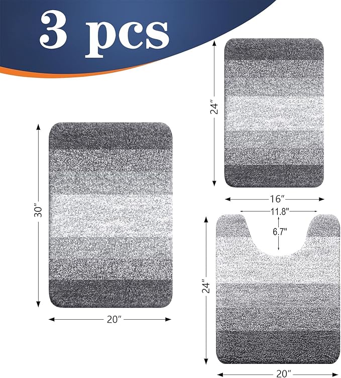 OLANLY Microfiber Bathroom Rugs Sets 3 Piece, 30"x20"+24"x16"+24"x20"