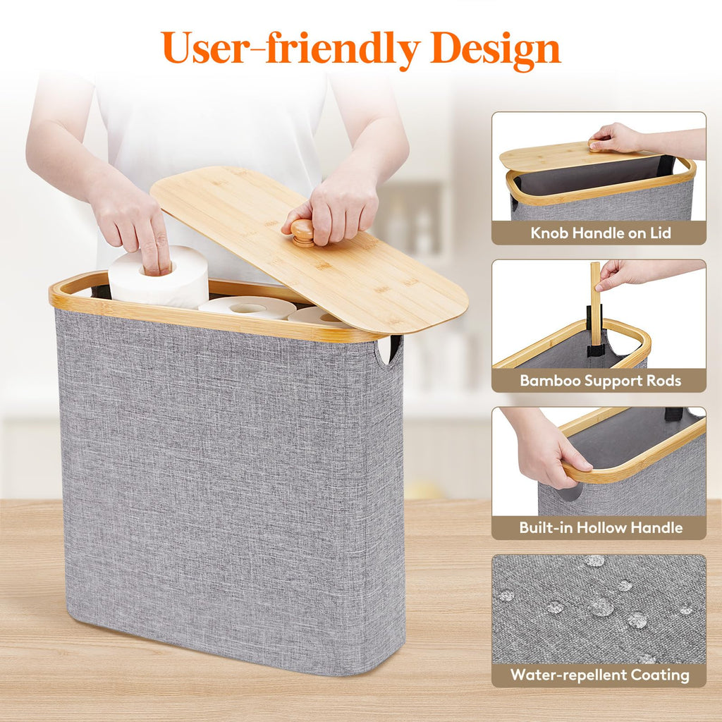 Lifewit Toilet Paper Storage Holder Extra Large Stand Basket 30L Light Gray