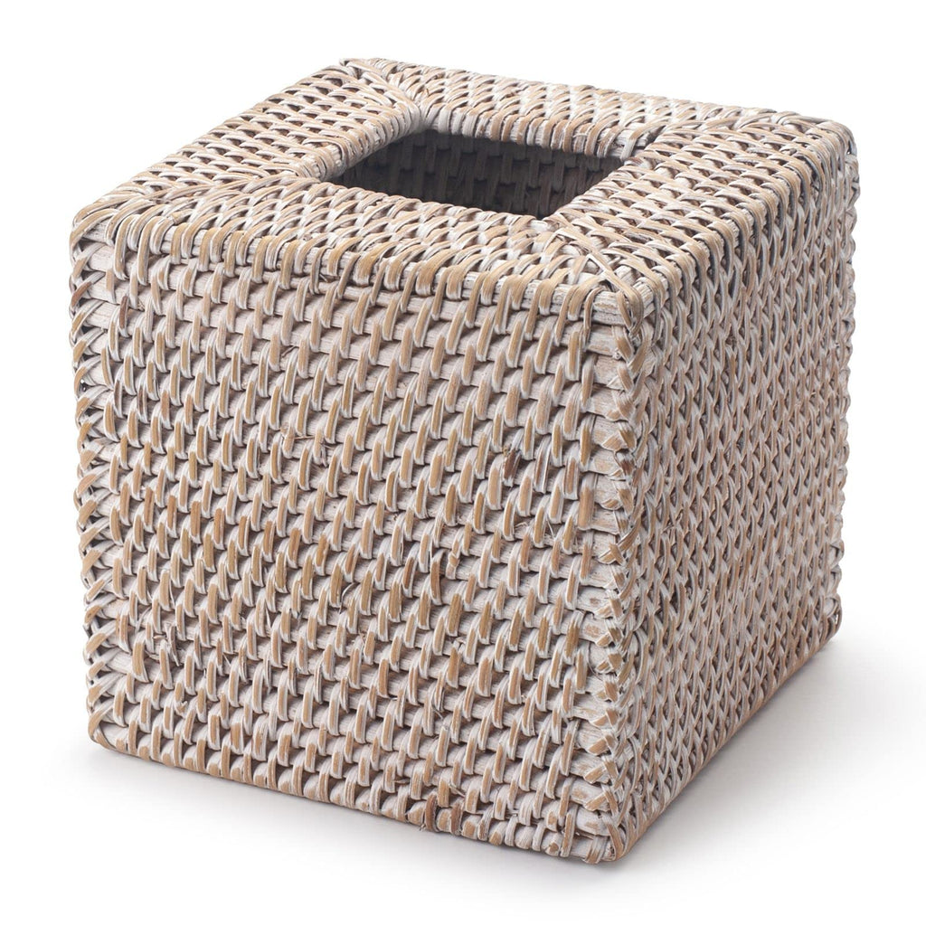 Rattan Tissue Box Cover Square, Hand Woven Wicker Tissue Holder, 5.5 x 5.5 X 5.7 inch, Whitewash