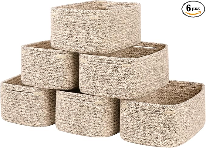 OIASKET 6 Pack Storage Baskets for Shelves, Small Baskets for Shelves, Cute Decorative Storage Bins, Organizer Basket for Gifts Empty, 11.8''Lx7.8''Wx4.7''H-Brown