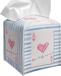 Grace Yonks Cute Tissue Box Cover Square - Red Heart Ace Card & Blue Stripe Design 5.2" PU Leather Holder for Vanity, Desk, or Bathroom Counter - Cube Case for Facial Tissues(007)