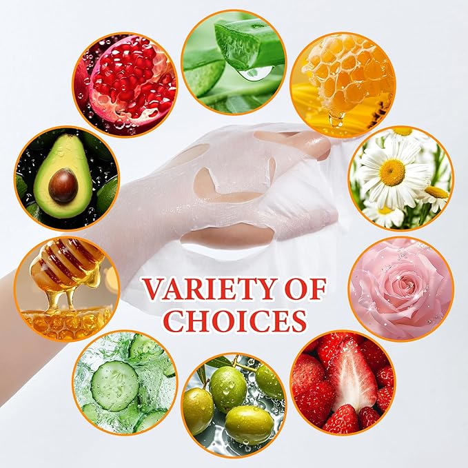 10 Pack Variety Facial Sheet Masks Skin Care Set, Hydrating Bulk Sheet Face Masks Skincare Gifts Set for Women Men, Long Lasting Moisturizing Face Mask Skincare for All Skin Type（B8)