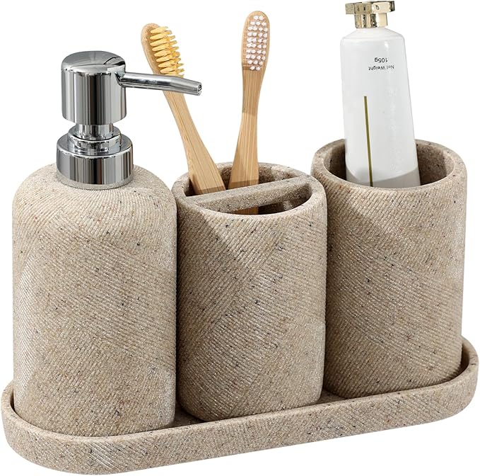 Bathroom Accessories Set, 5PCS, Travertine Stone Look